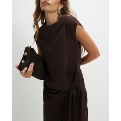 Brown Sleeveless Tie Side Top