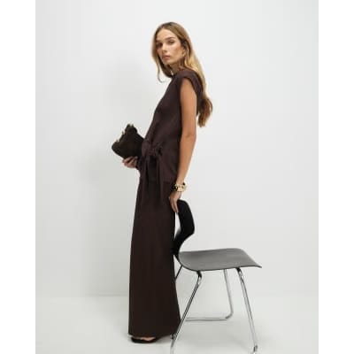 Brown Sleeveless Tie Side Top