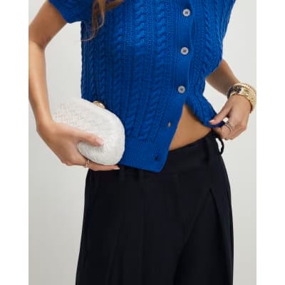 Navy Denim Look Wide Leg Trousers