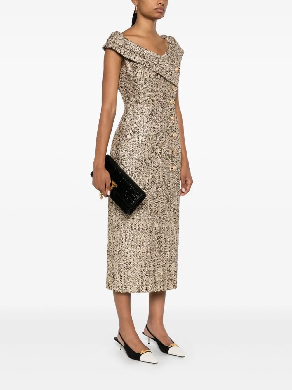 embossed crocodile-effect clutch bag