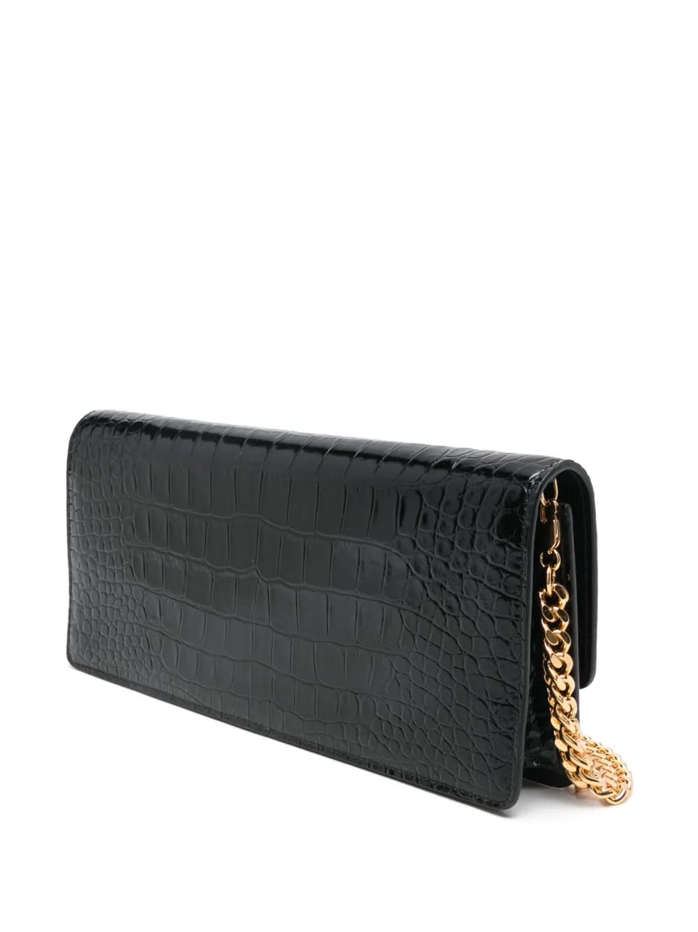 embossed crocodile-effect clutch bag