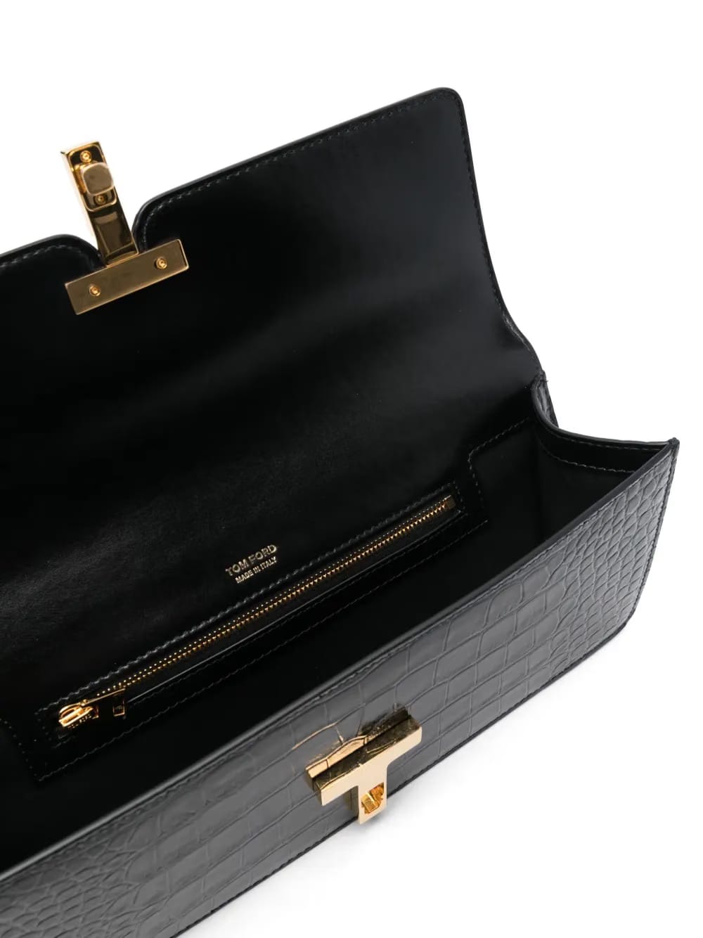 embossed crocodile-effect clutch bag