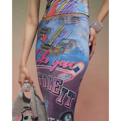 Grey Year Zero All Over Print Midi Skirt