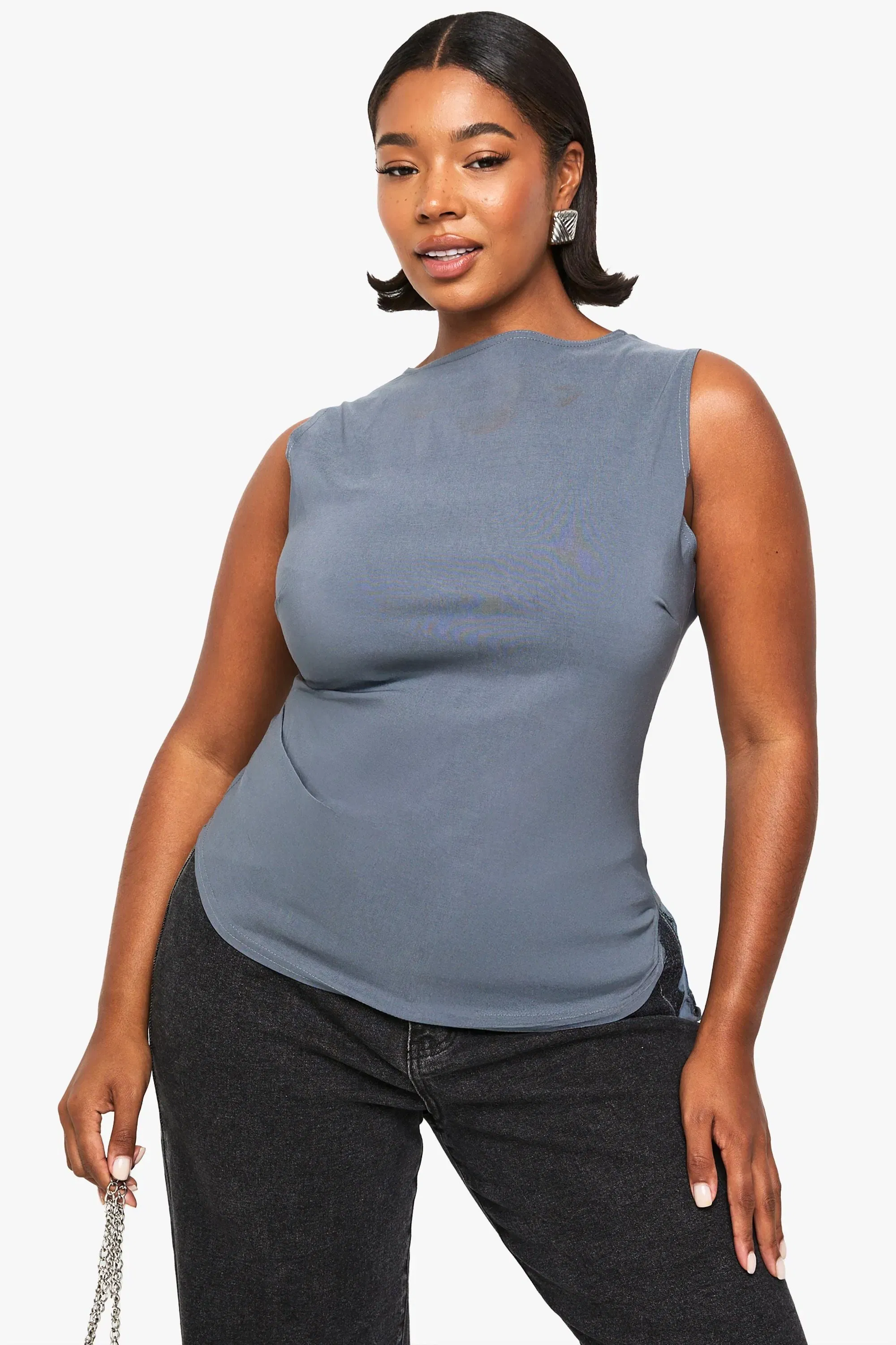 Plus Bengaline Ruched Asymmetric Hem Top