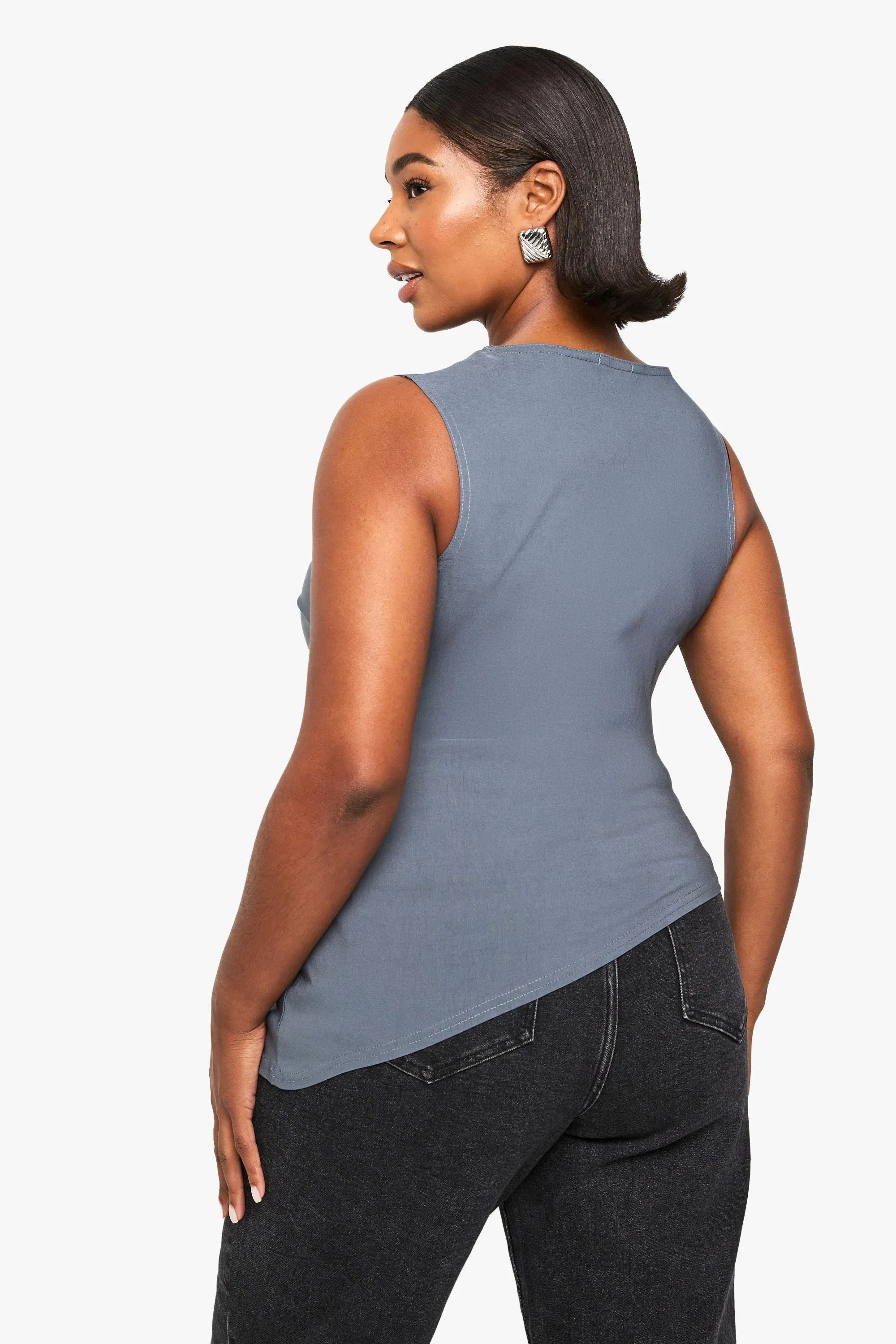 Plus Bengaline Ruched Asymmetric Hem Top
