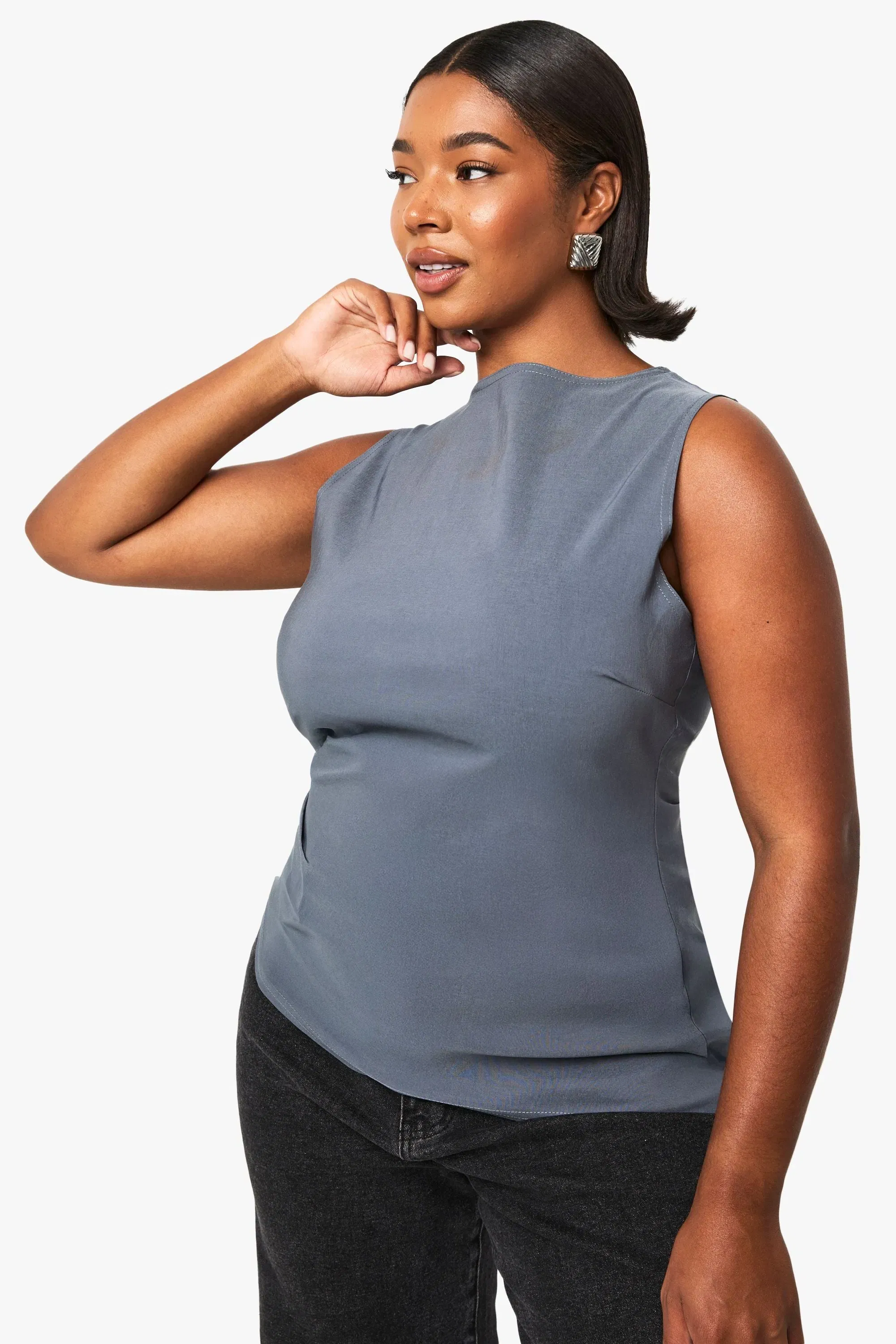 Plus Bengaline Ruched Asymmetric Hem Top