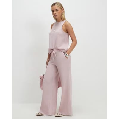 Petite Pink Metallic Wide Leg Trousers