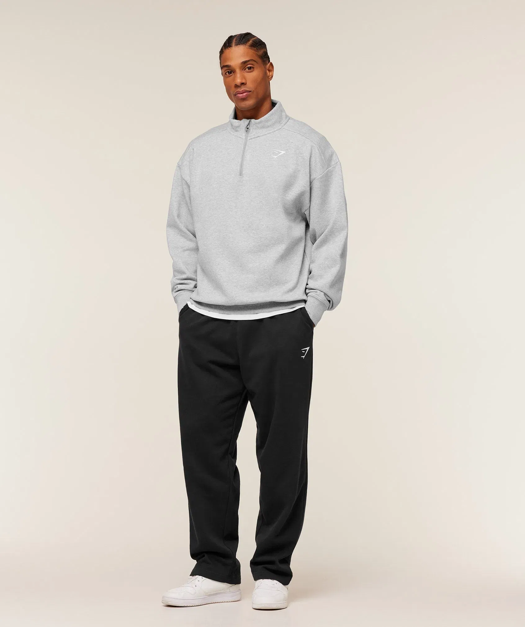 Gymshark Crest 1/4 Zip - Light Grey Core Marl