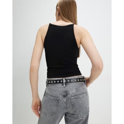 Black Sleeveless Cotton Tank Top