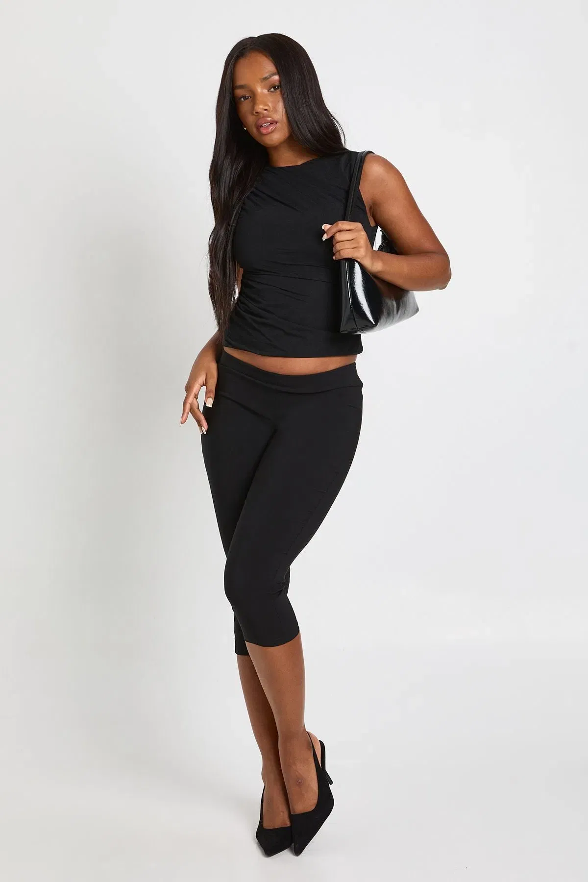 Mesh Ruched Side Sleeveless Top