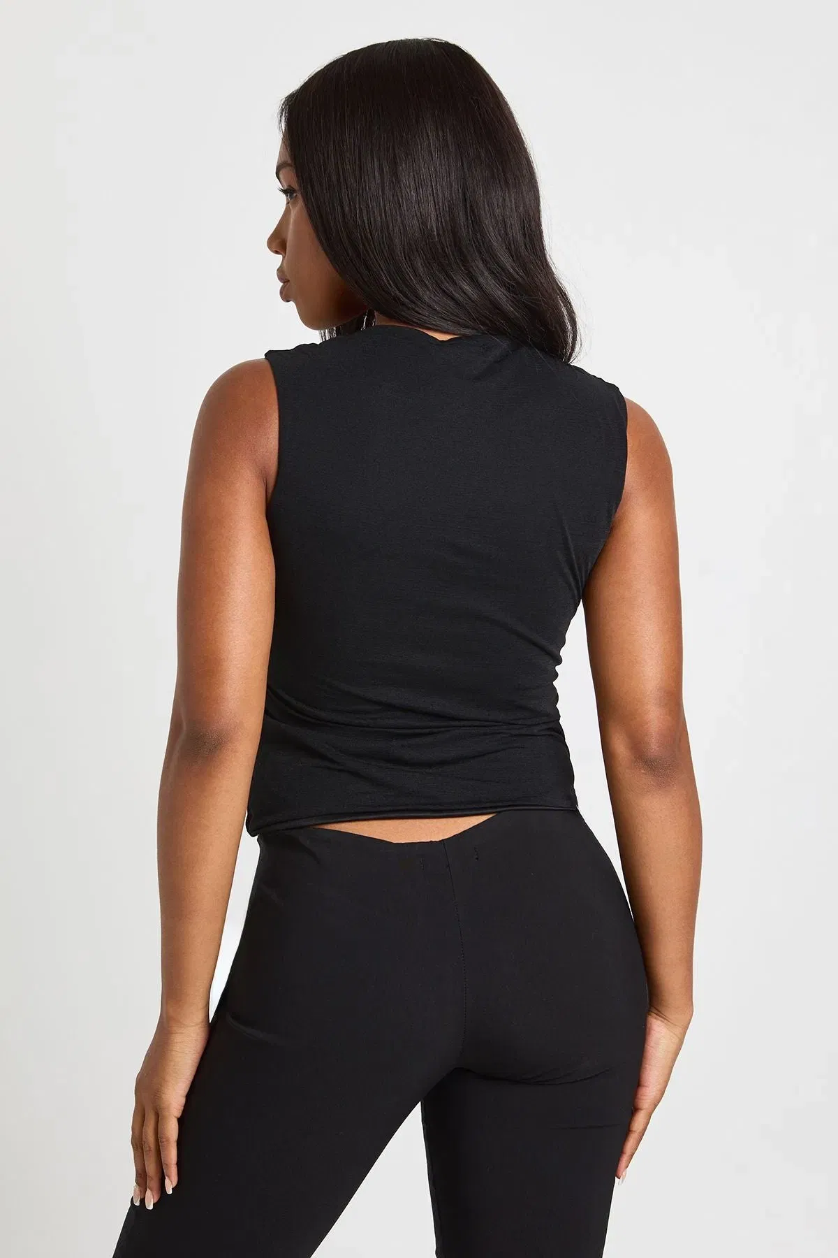 Mesh Ruched Side Sleeveless Top