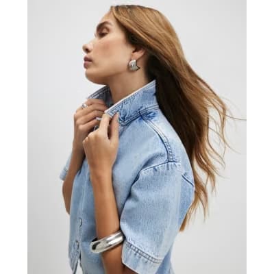 Blue Collared Boxy Denim Shirt