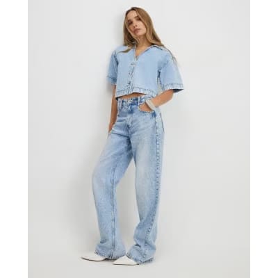 Blue Collared Boxy Denim Shirt