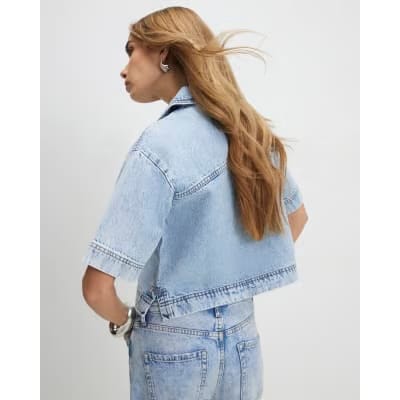 Blue Collared Boxy Denim Shirt