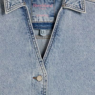 Blue Collared Boxy Denim Shirt