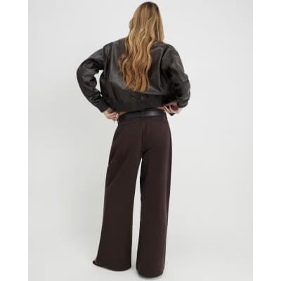 Brown Belted Pleated Wide Leg Jeans