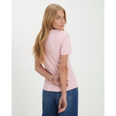Pink Square Neck Fitted T-Shirt