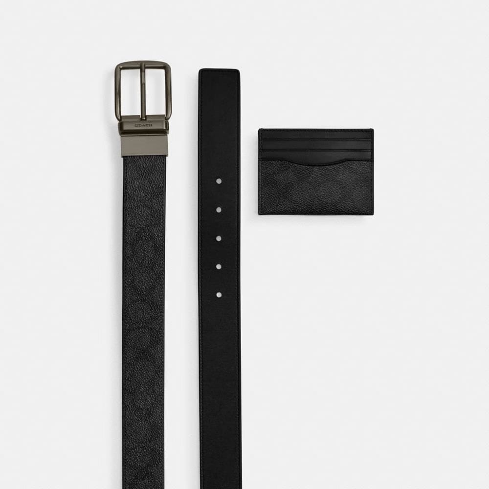 Boxed Card Case And Belt Set In Signature Canvas