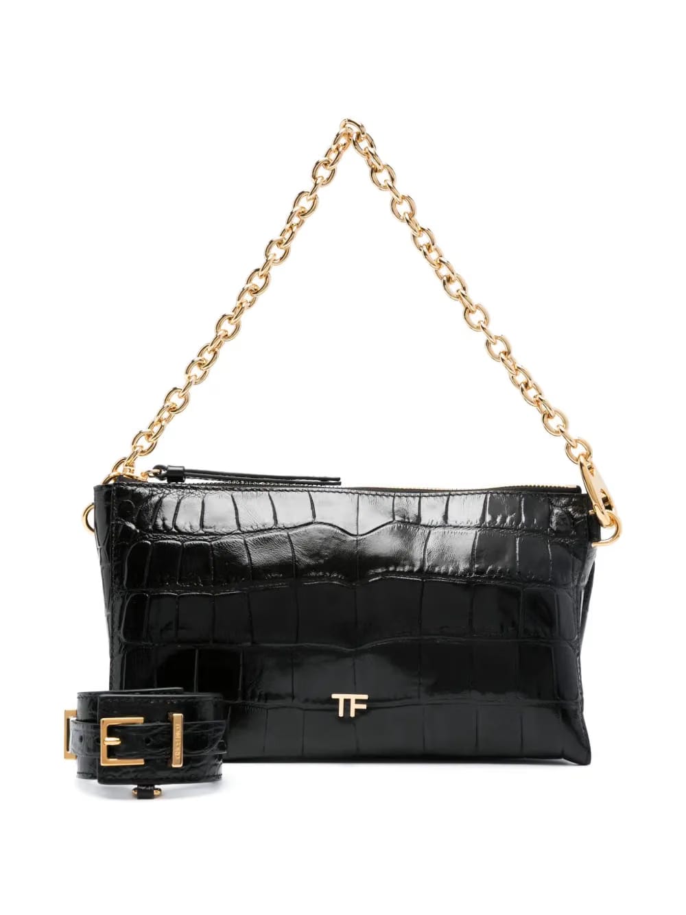 crocodile-embossed leather bag