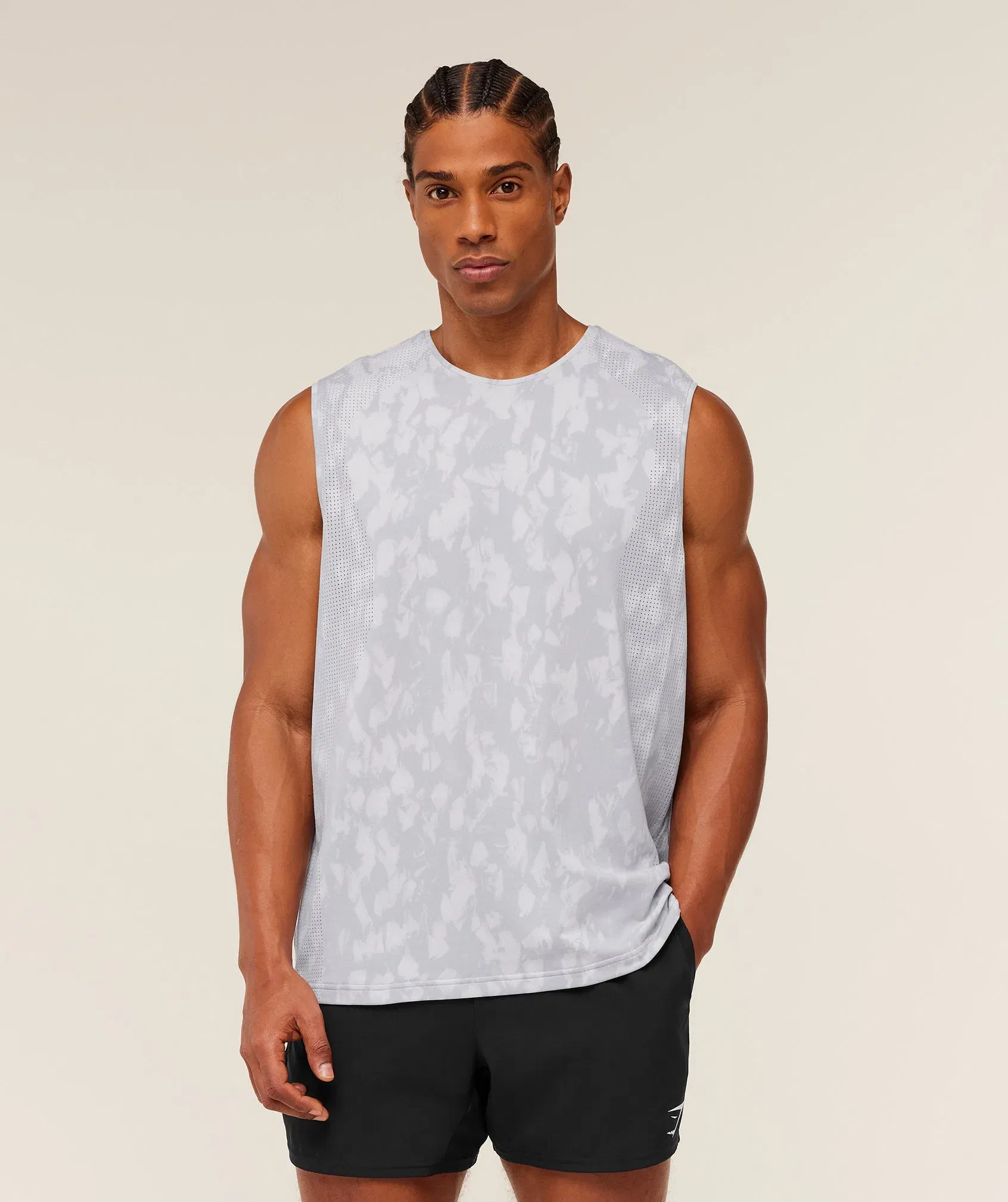 Gymshark Distance Seamless Tank - Light Grey / Light Grey / ACID WASH