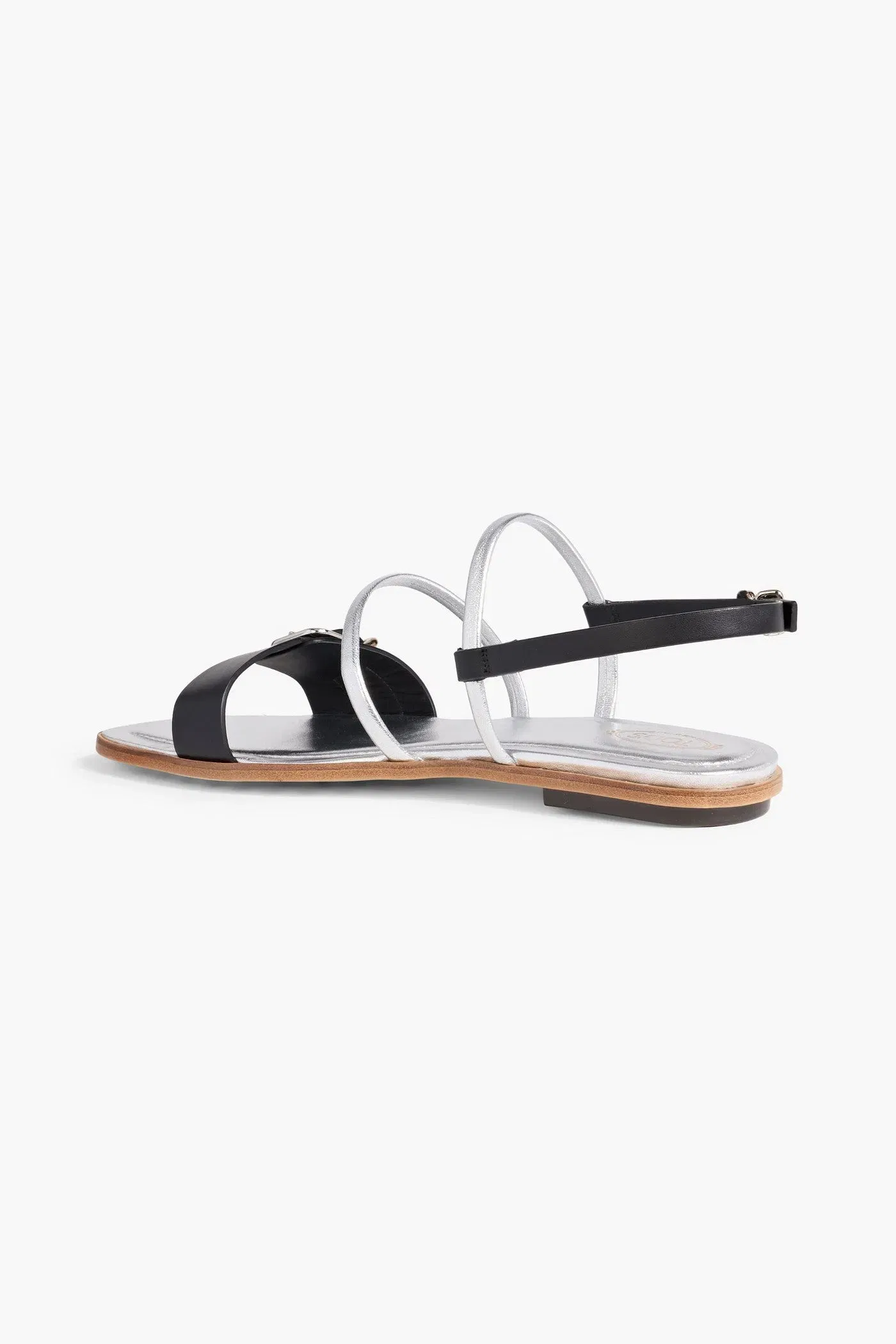 Tod's Smooth And Metallic Leather Slingback Sandals Silver Women's