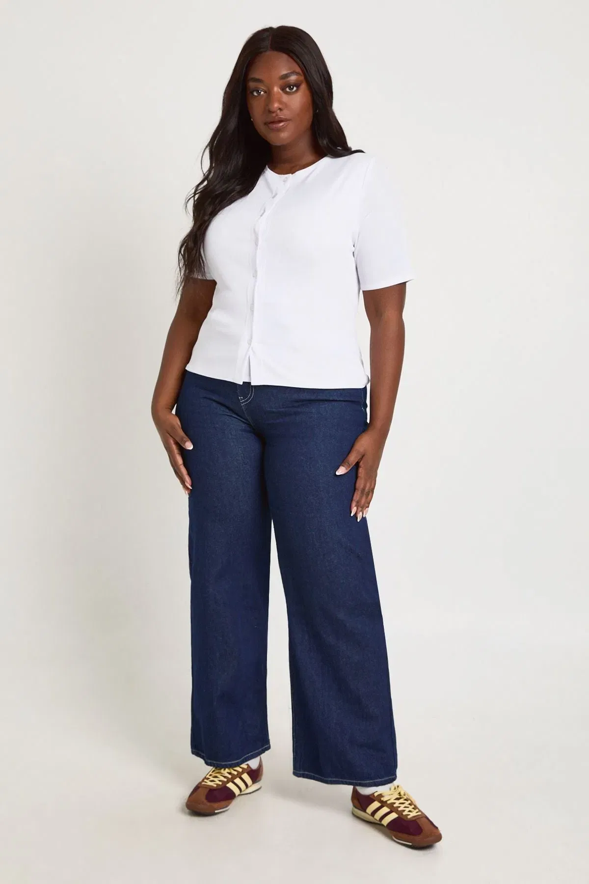 Plus Double Layer Button Down Short Sleeve Top