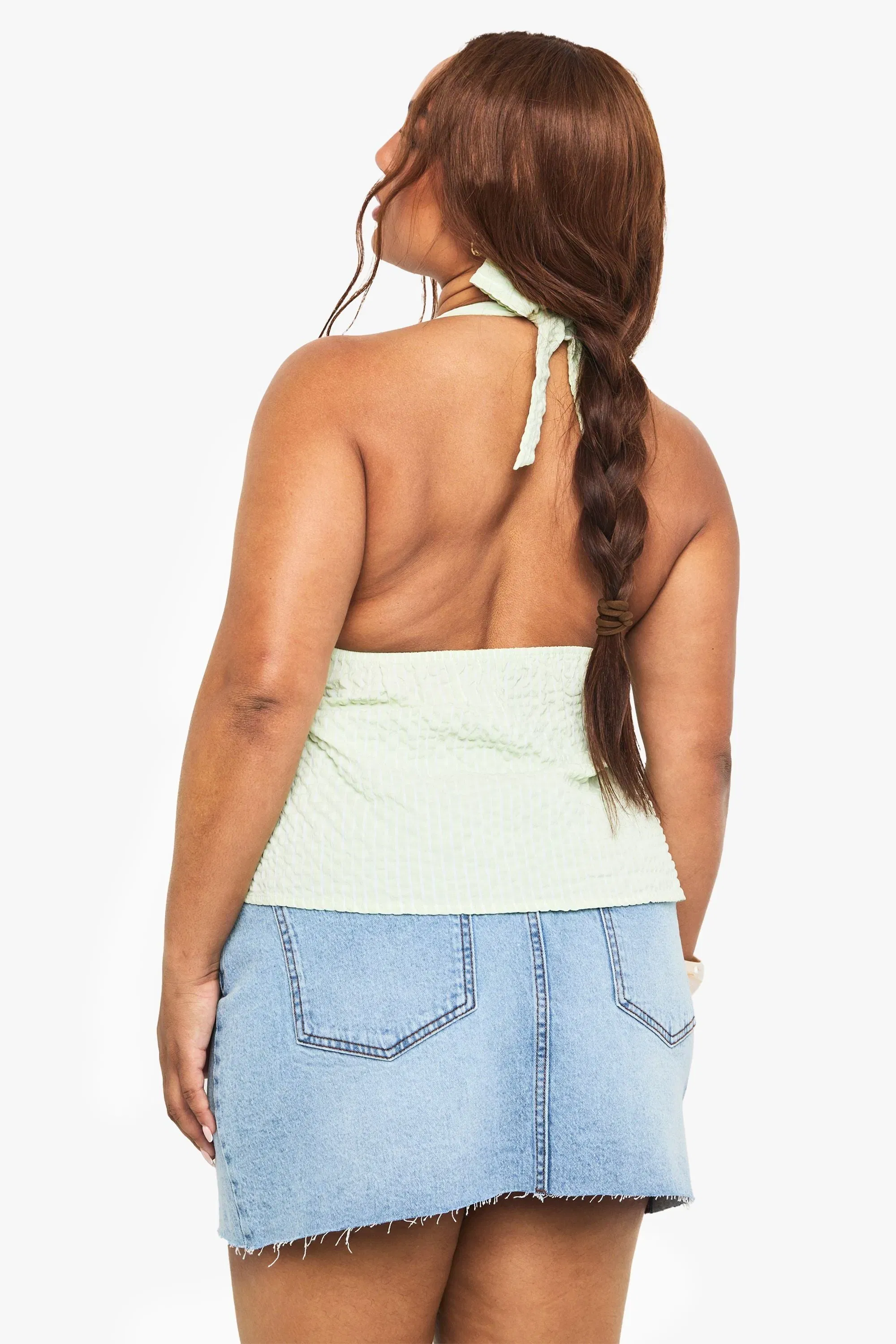 Plus Gingham Halter Smock Top