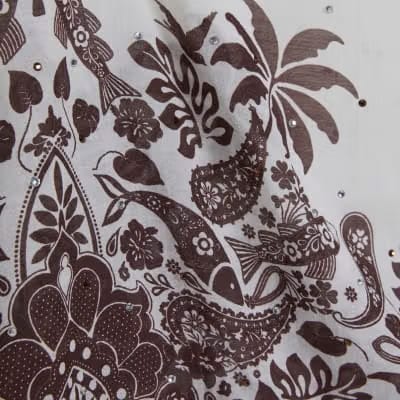 Cream Print Fringe Sarong
