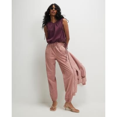 Pink Denim Elasticated Waist Joggers