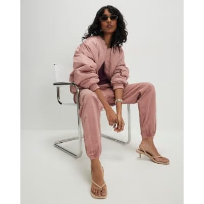 Pink Denim Elasticated Waist Joggers