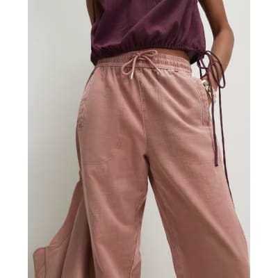 Pink Denim Elasticated Waist Joggers