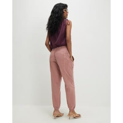 Pink Denim Elasticated Waist Joggers
