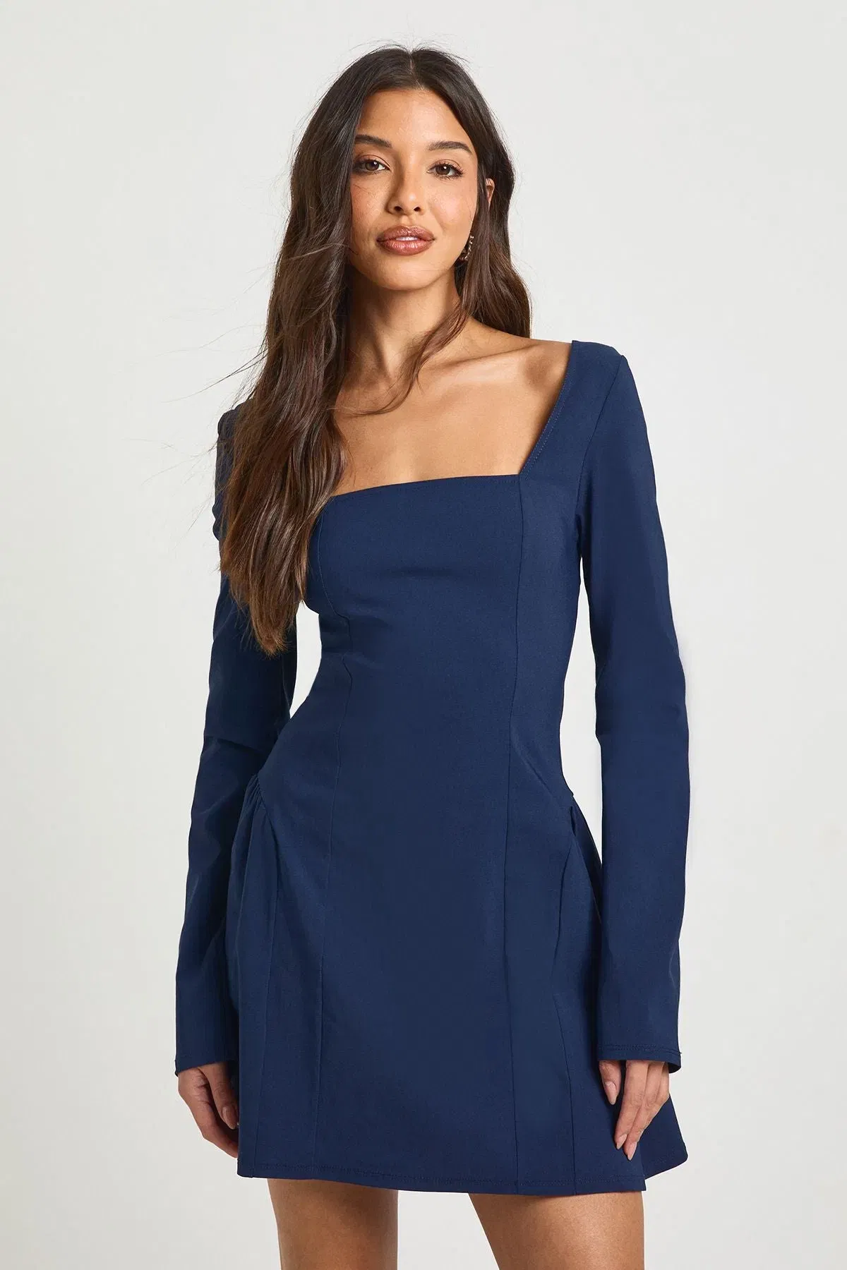 Bengaline Square Neck Gathered Waist Skater Dress