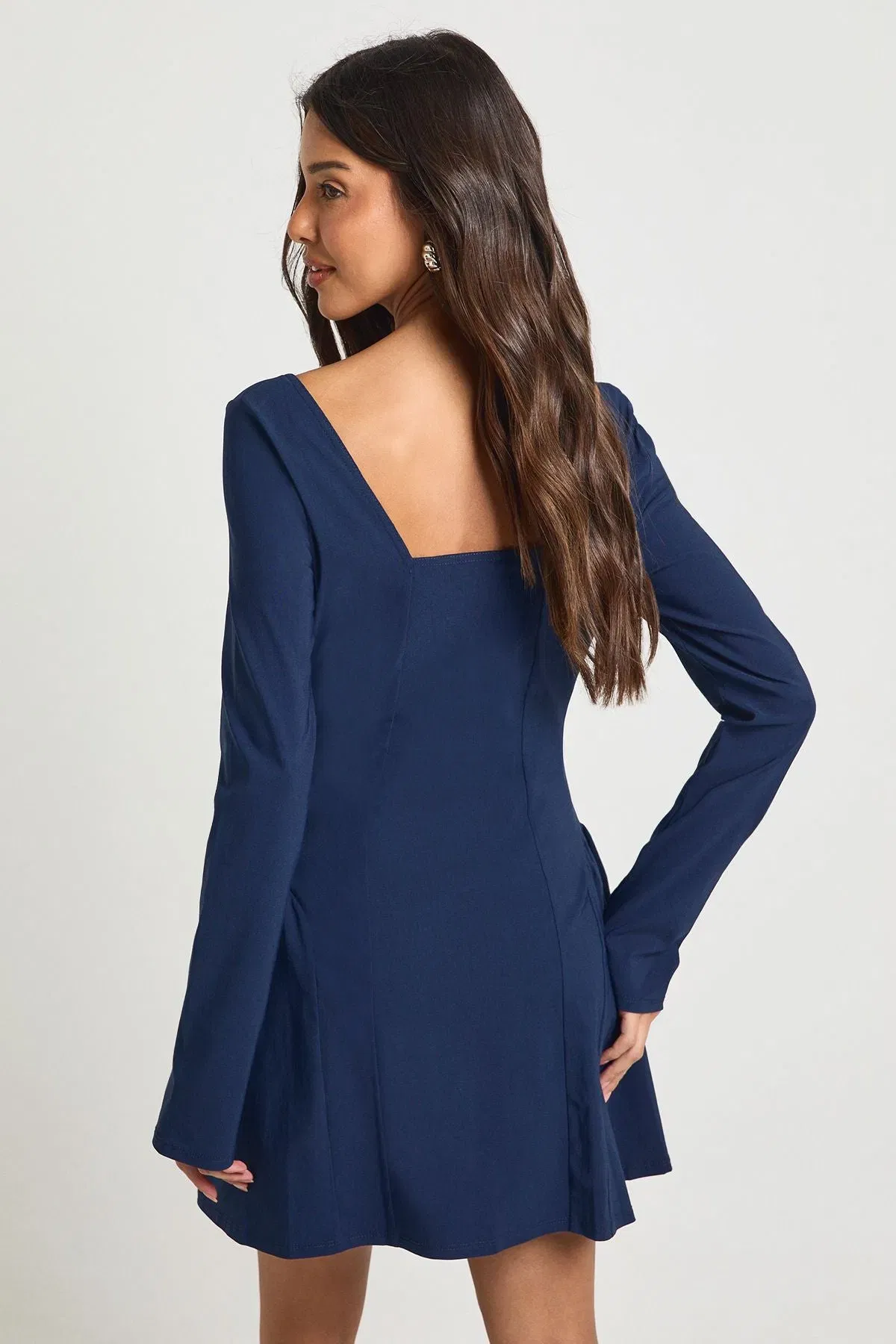 Bengaline Square Neck Gathered Waist Skater Dress