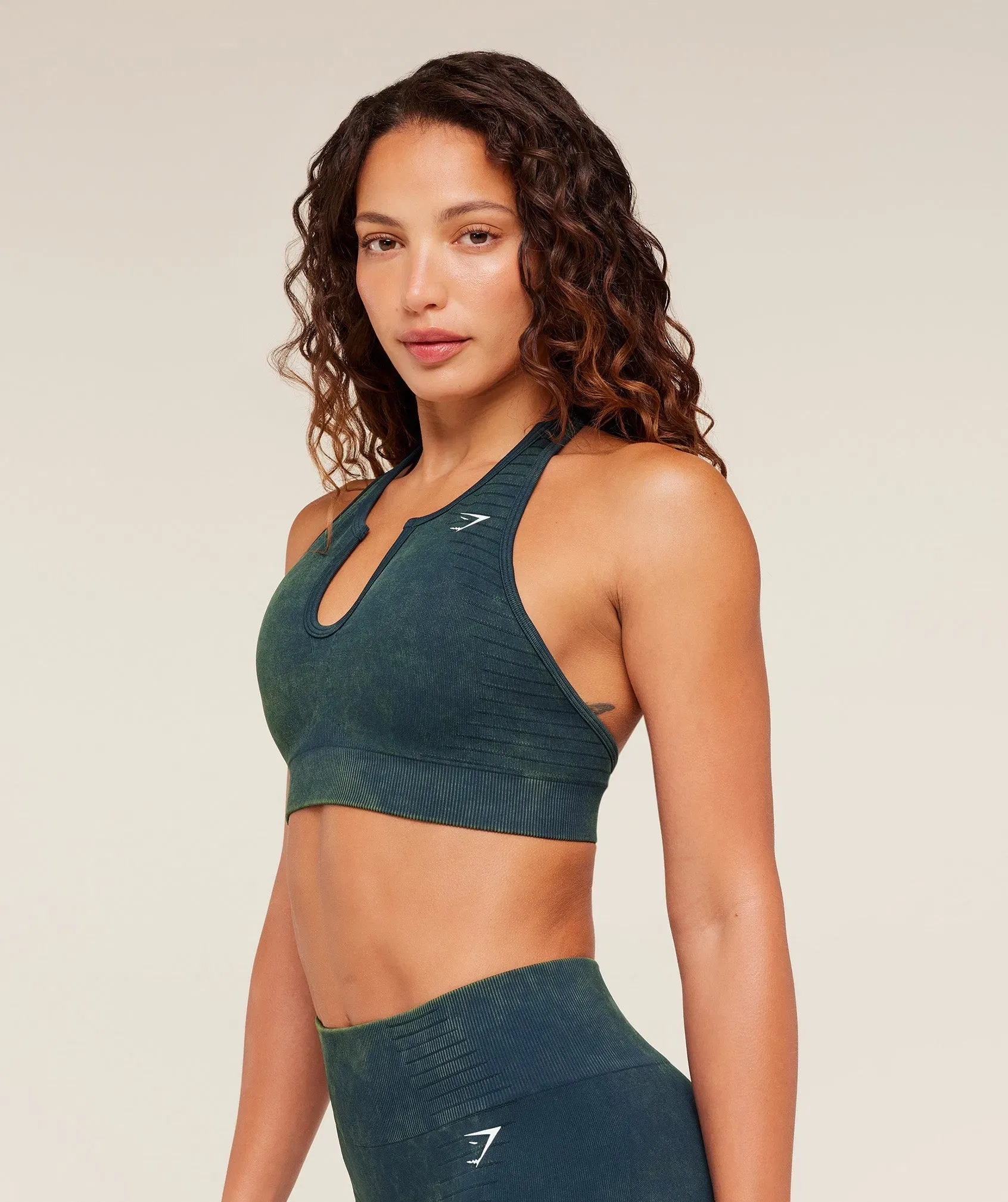Gymshark Steel Seamless Halter Neck Bra - Deep Petrol Blue