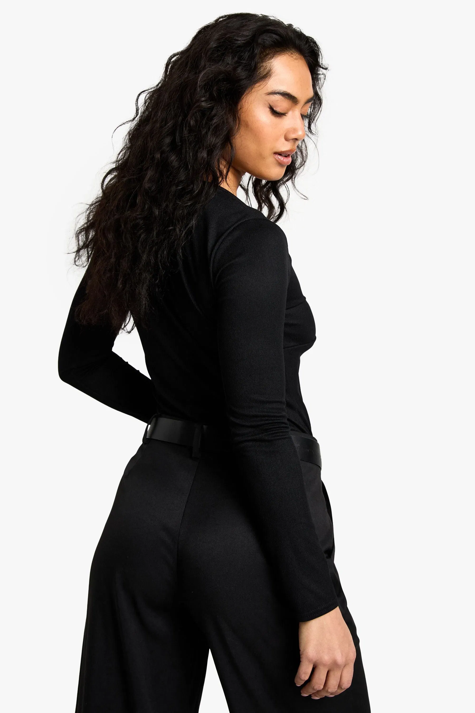 Rib Plunge Front Trim Detail Bodysuit