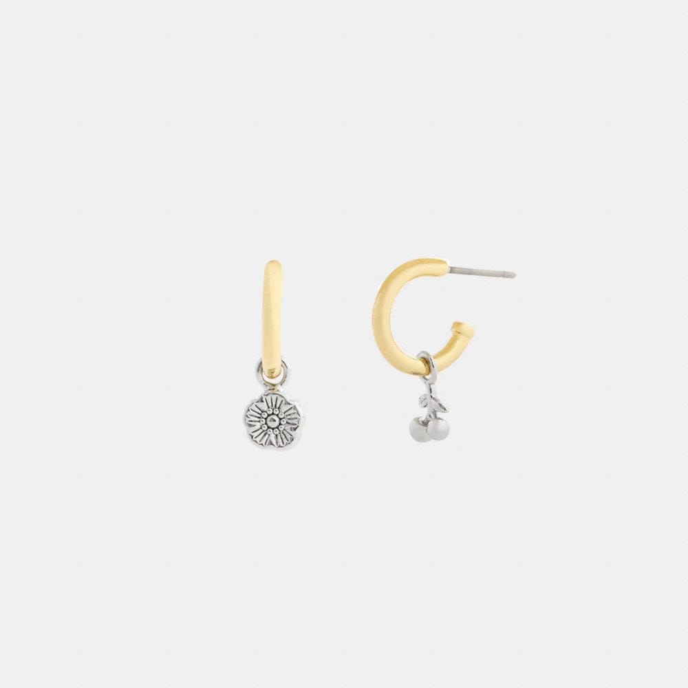 Mini Tea Rose And Cherry Charm Hoop Earrings