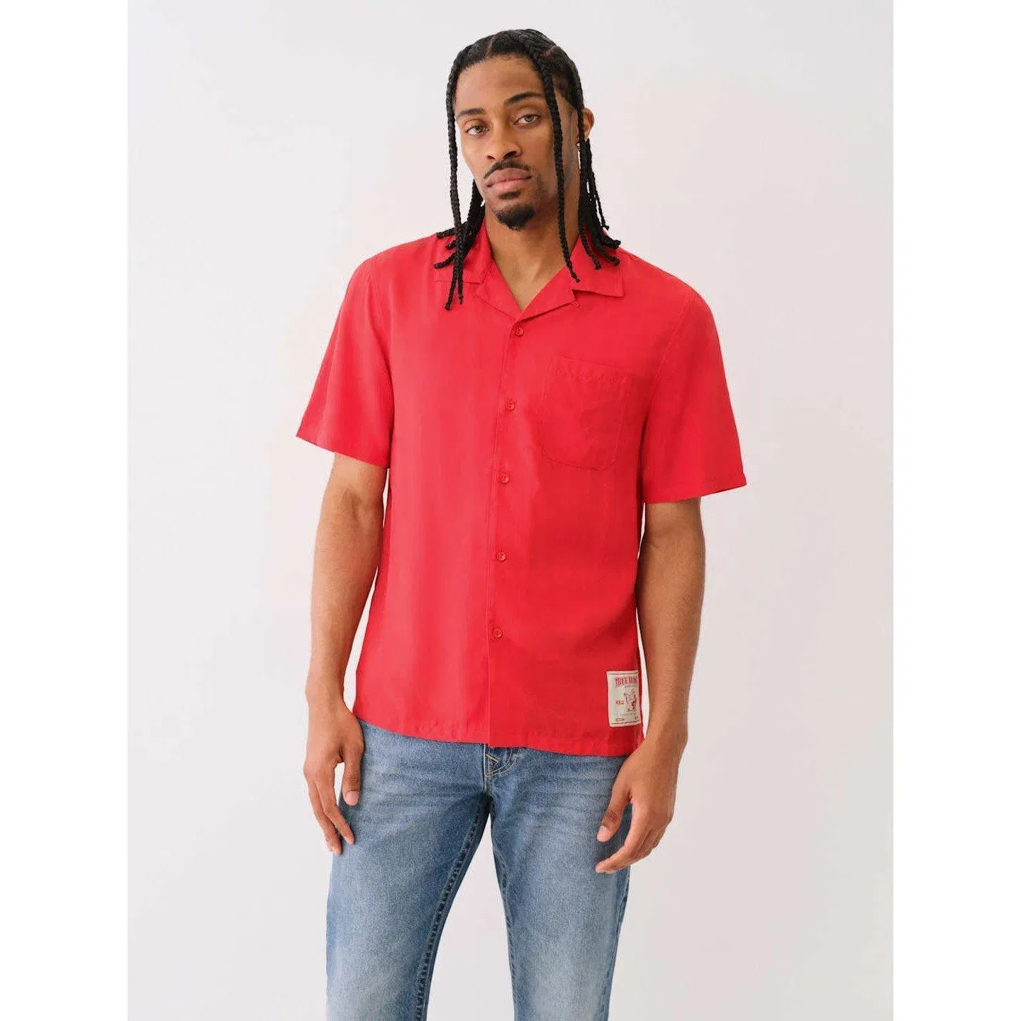 Camp Collar Short-Sleeve Plain Shirt