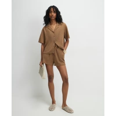 Beige Short Sleeve Textured Shirt