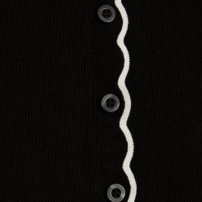 Black Long Sleeve Scallop Trim Button Top