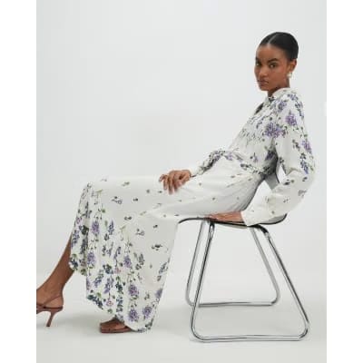 White Floral Midi Shirt Dress