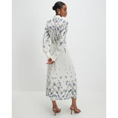 White Floral Midi Shirt Dress