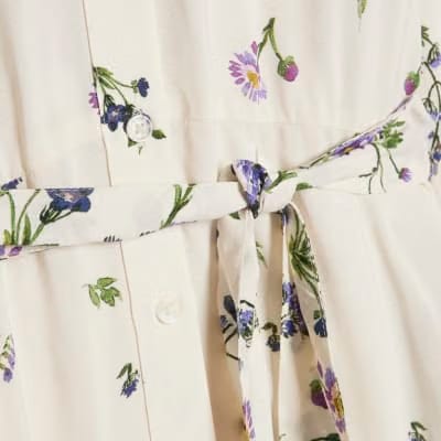 White Floral Midi Shirt Dress
