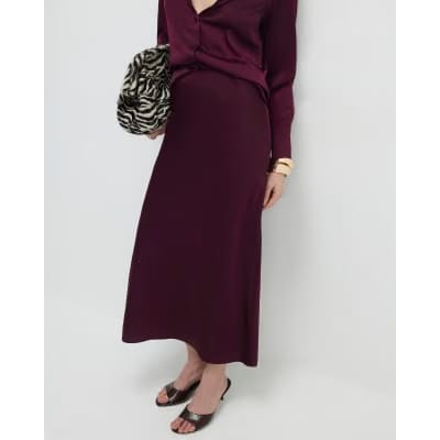 Red Satin Midi Skirt