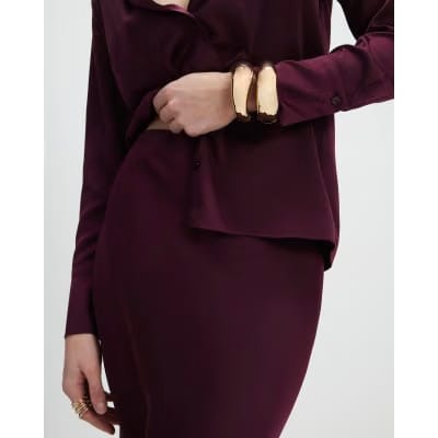 Red Satin Midi Skirt