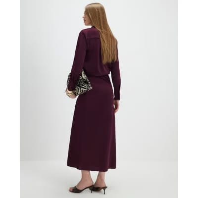 Red Satin Midi Skirt