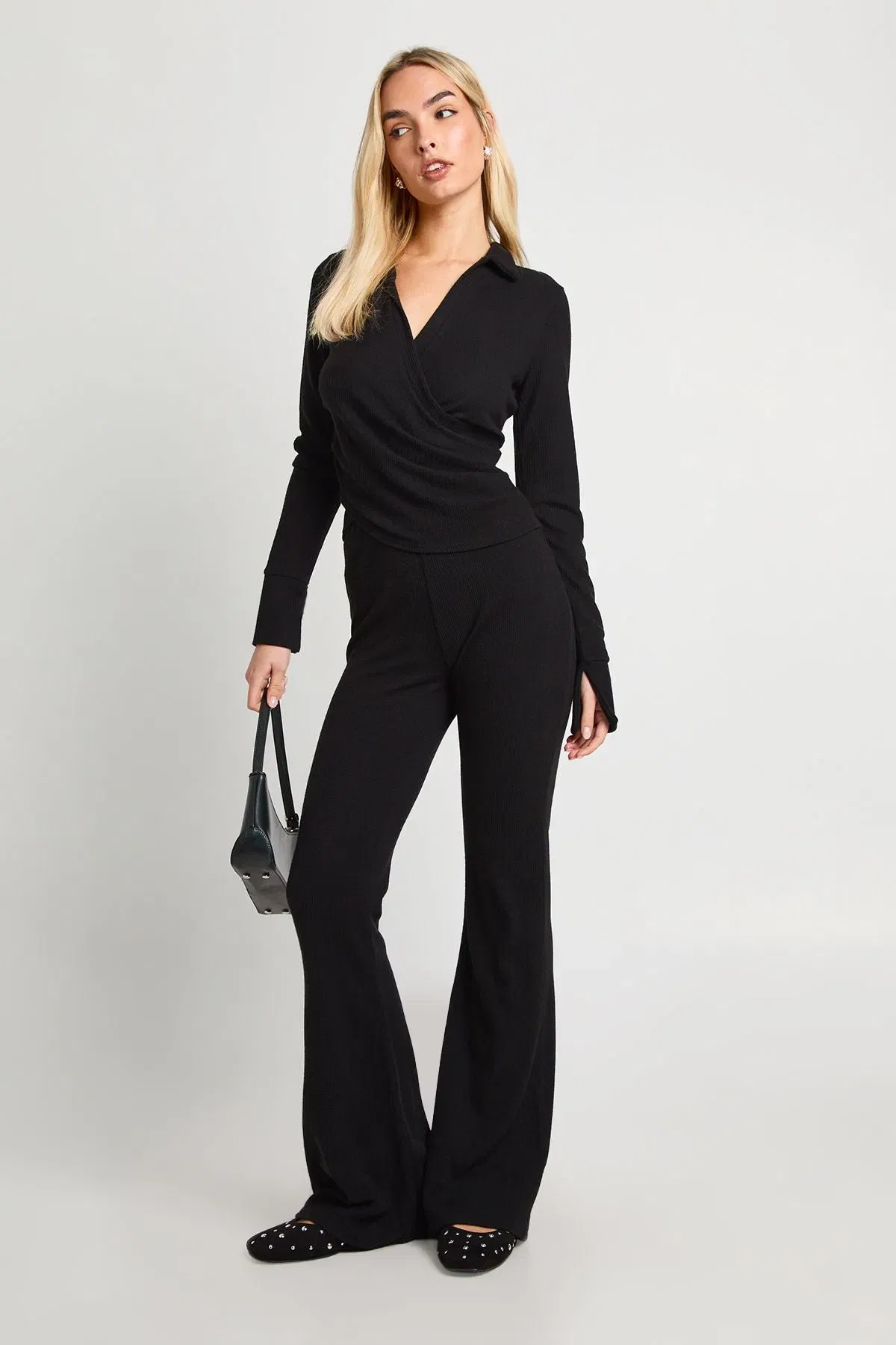 Rib Wrap Top and Flare Trouser Co-ord