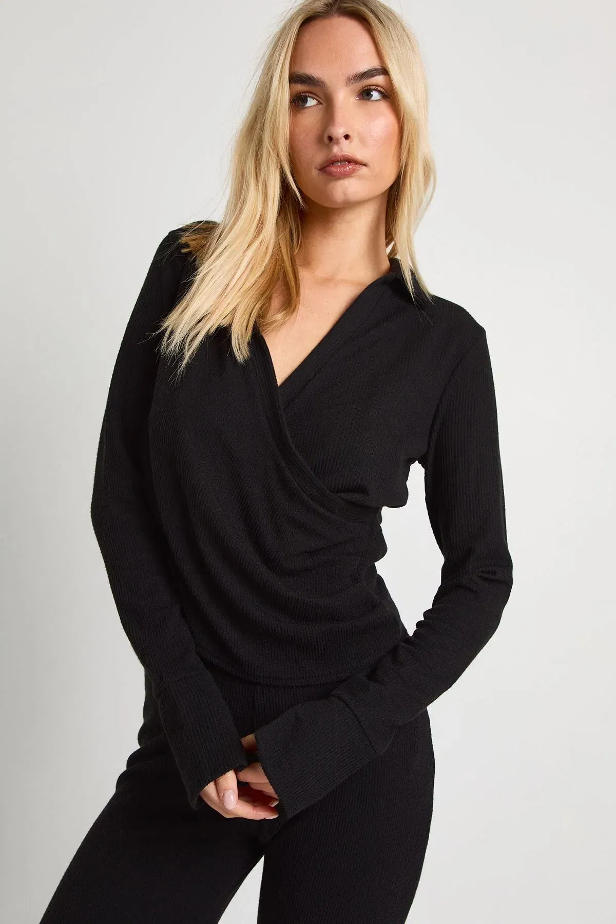 Rib Wrap Top and Flare Trouser Co-ord