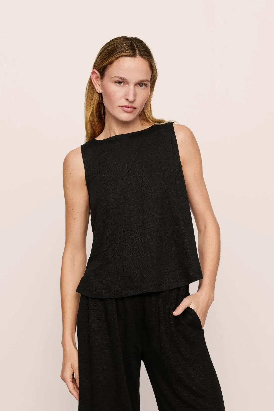 Organic Linen Knit Boat Neck Crop Tank