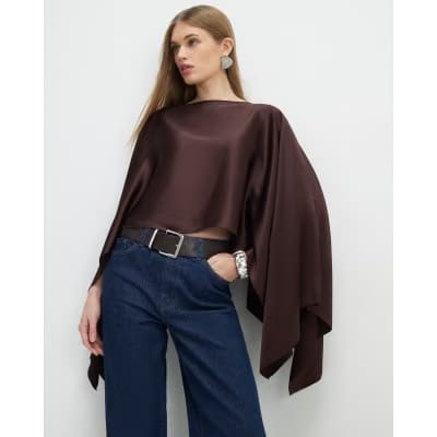 Brown Satin Waterfall Cape
